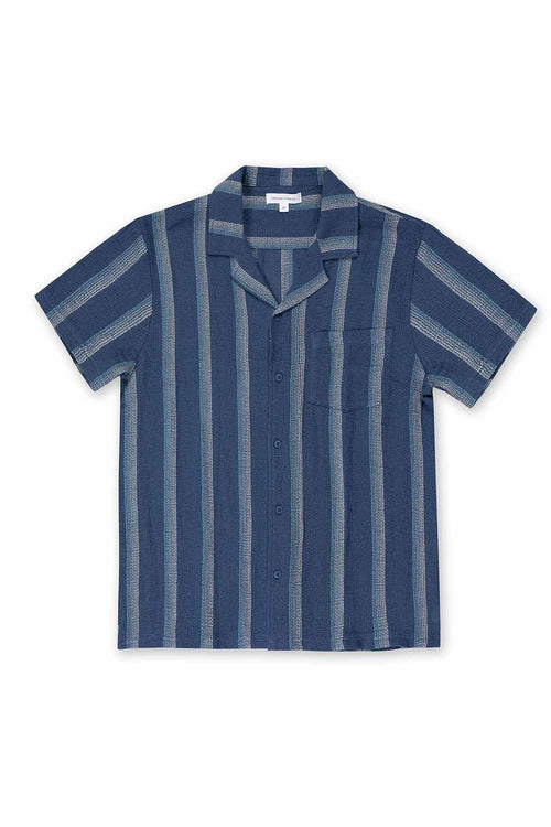 Blue striped shirt on a white background