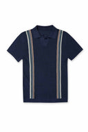 Navy Stripe Sweater Knit Polo