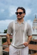 Khaki Stripe Sweater Knit Polo
