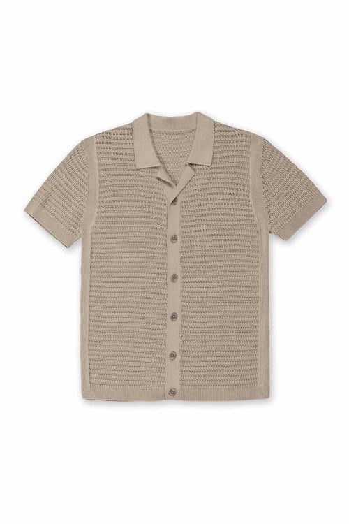 Khaki Sweater Knit Camp Shirt