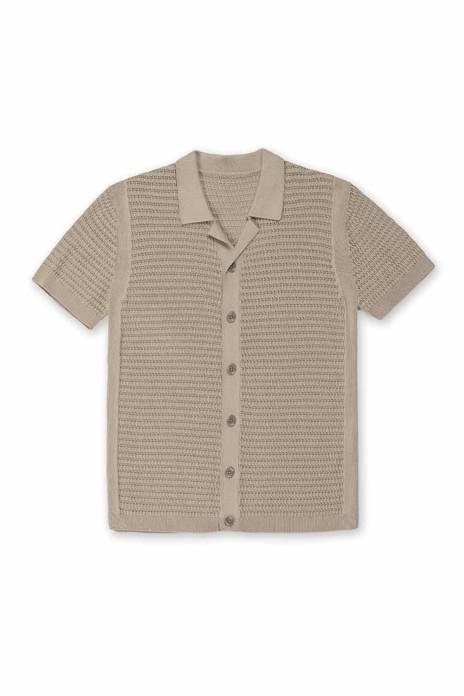Khaki Sweater Knit Camp Shirt