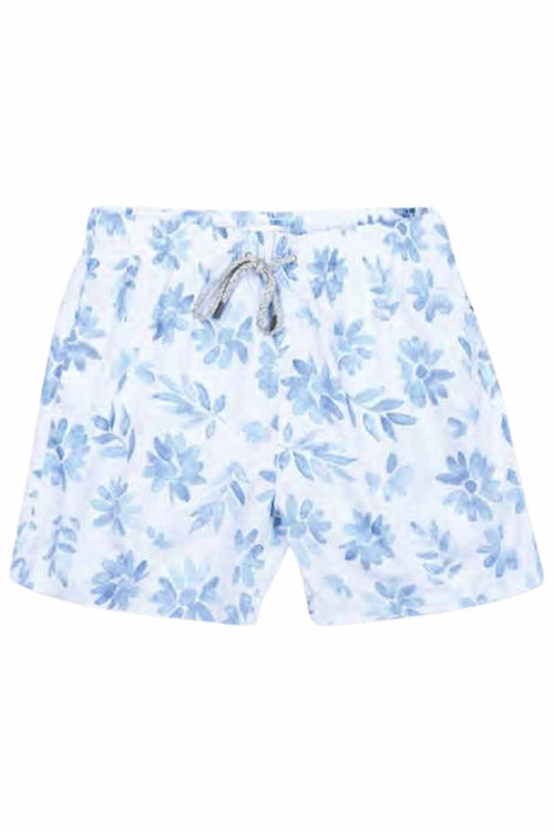 White Watercolor Flowers Ponji Swim Trunk