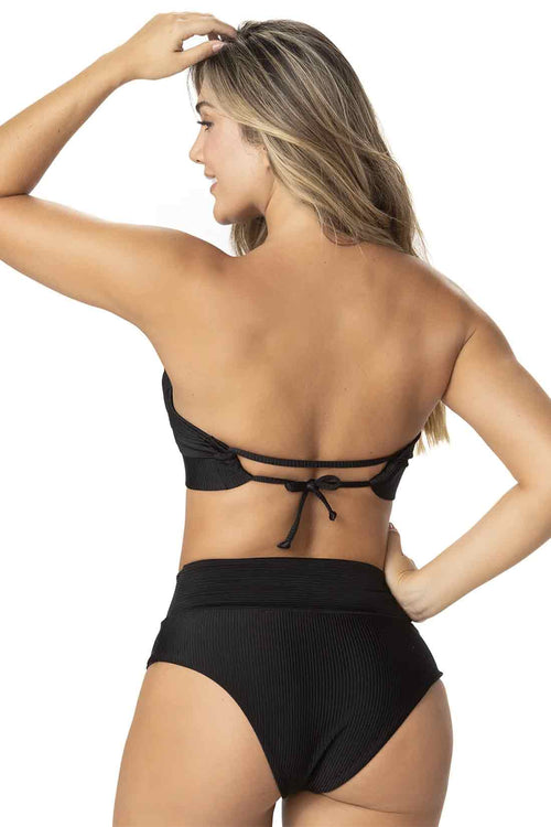 Garotas Ciara Black High Waist Bikini Set strapless back