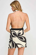 Ivory Black Halter Wrap Mini Dress back