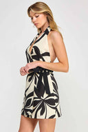 Ivory Black Halter Wrap Mini Dress side
