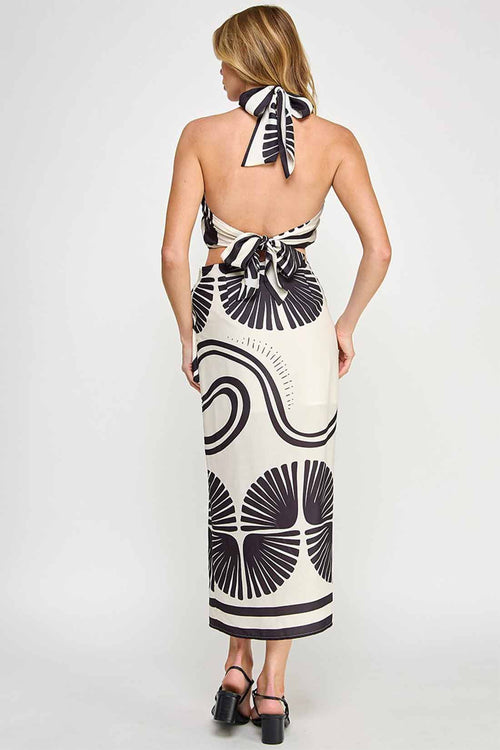 Ivory Black Linen Midi Skirt Set back