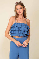 Amelia Blue Ruffle Pants Set front