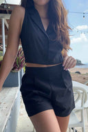 Giovanna Black Vest Short Set detail