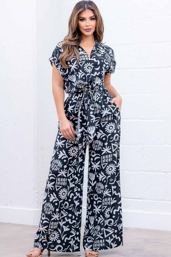 Olivia Black Printed Pants Set front