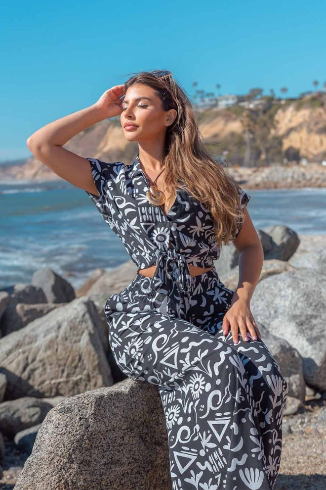 Olivia Black Printed Pants Set