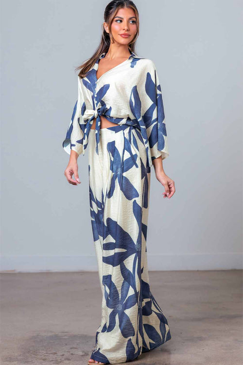 Dolman Sleeve Floral Pants Set side