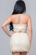 Cream Strapless Floral Mini Skirt Set back
