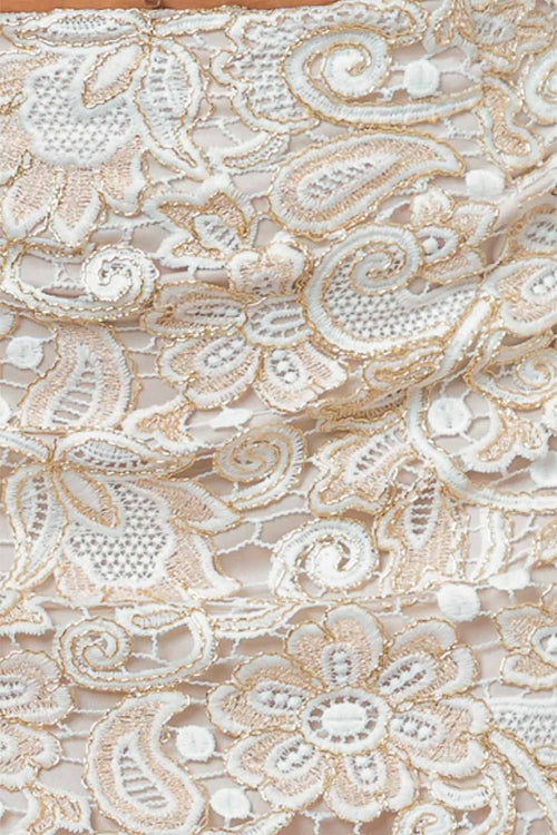Cream Strapless Floral Mini Skirt Set detail