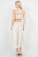 Beige Embroidery Linen Midi Dress back