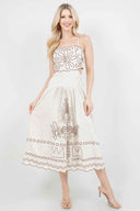 Beige Embroidery Linen Midi Dress front