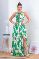 Eva Green Printed Halter Maxi Dress