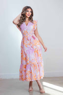 Amy Purple Printed Midi Dress front
