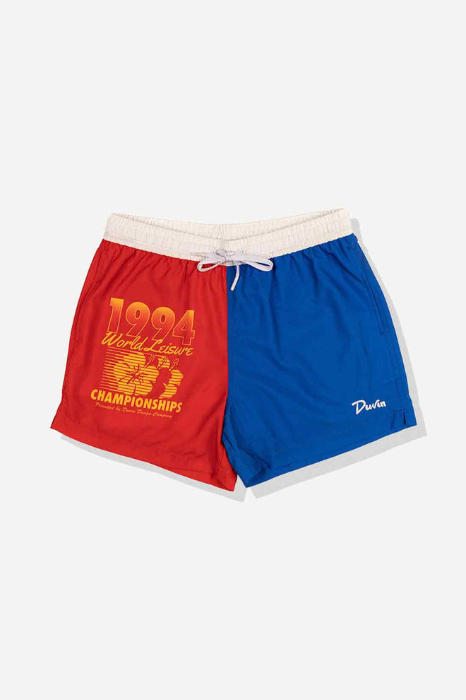 Red and blue shorts with '1994 World Championships' text on a white background