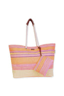 Pink Poly Striped Tote Bag front