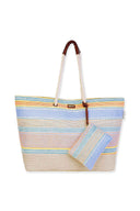 Blue Poly Striped Tote Bag