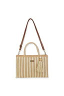 Tan Stripes Straw Tote Bag