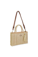 Tan Stripes Straw Tote Bag side