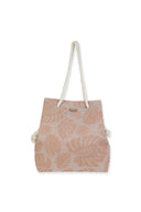 Tan Monstera Straw Tote Bag