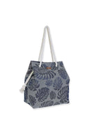 Navy Monstera Straw Tote Bag side