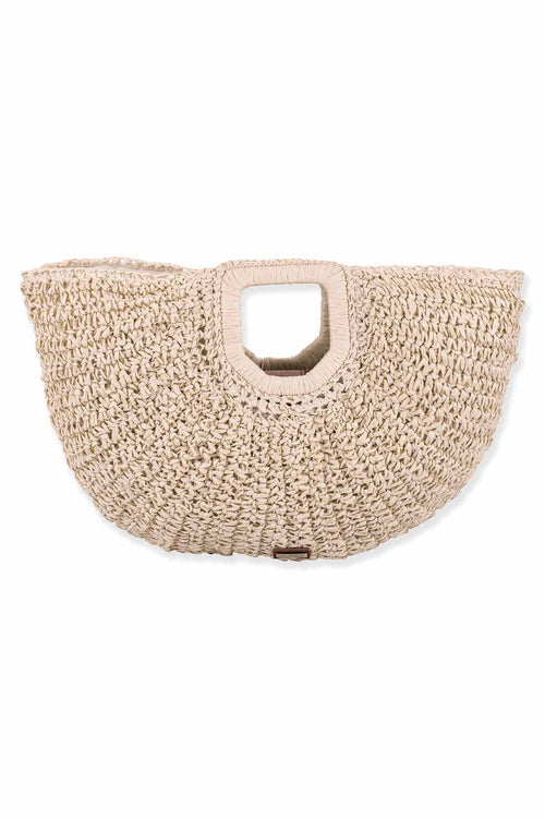 Beige Paper Straw Medium Clutch