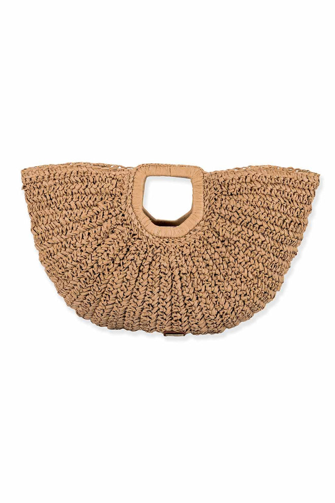 Tan Paper Straw Medium Clutch