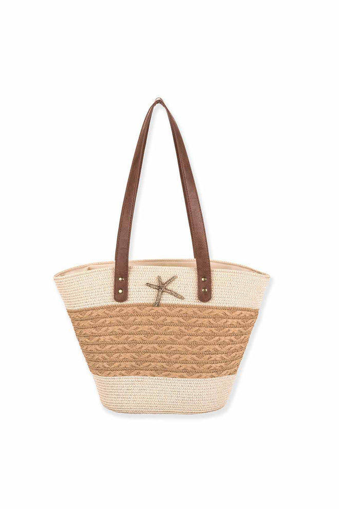 Beige Paper Straw Shoulder Tote