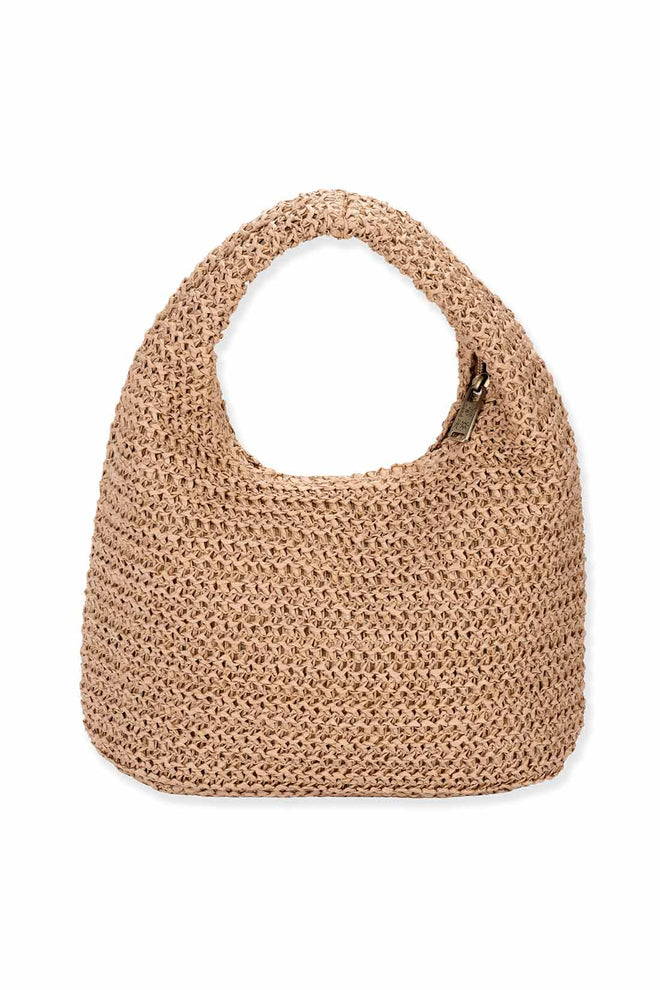 Tan Paper Straw Clutch back