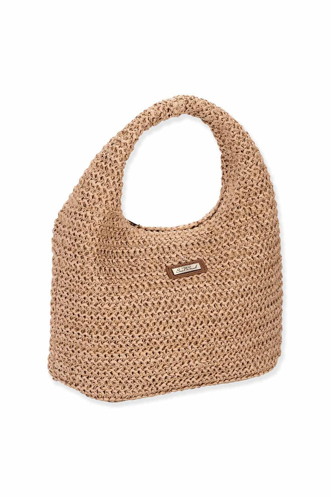 Tan Paper Straw Clutch