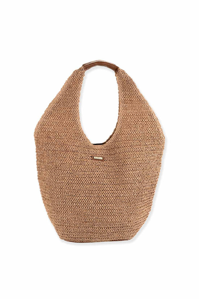 Tan Paper Straw Scoop Tote