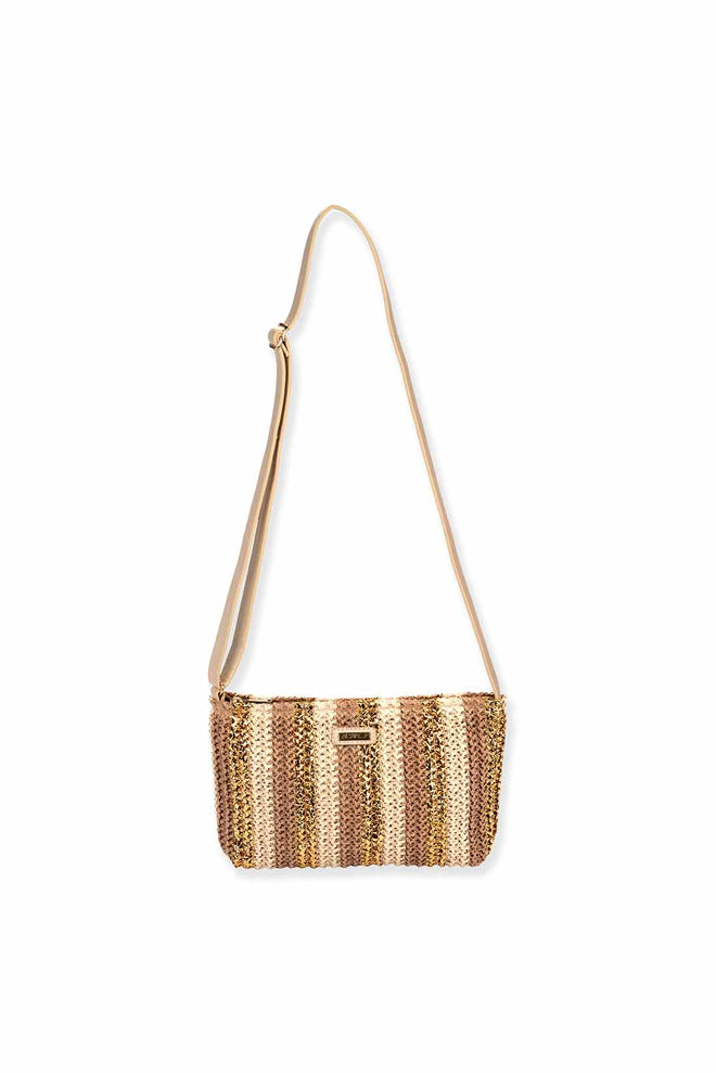 Tan Lurex Paper Straw Crossbody