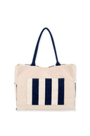 Navy Striped Canvas Tote Bag back