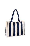 Navy Striped Canvas Tote Bag side