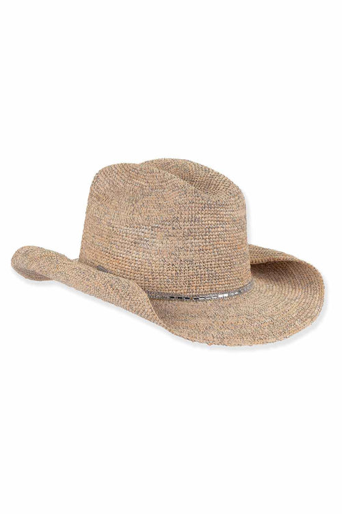 Natural Silver Raffia Western Hat