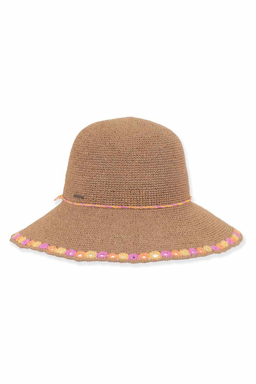 Tan Crochet Flowers Bucket Hat