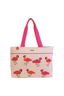 Flamingo Natural Beaded Tote Bag