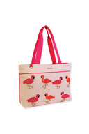 Flamingo Natural Beaded Tote Bag side