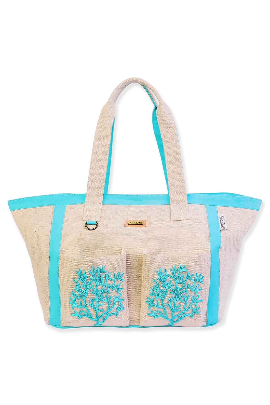 【PORTERNA】Wavy Summer Tot Bag Leather Lady's Handbag,Blue Ocean Sea Wavy Seascape Print