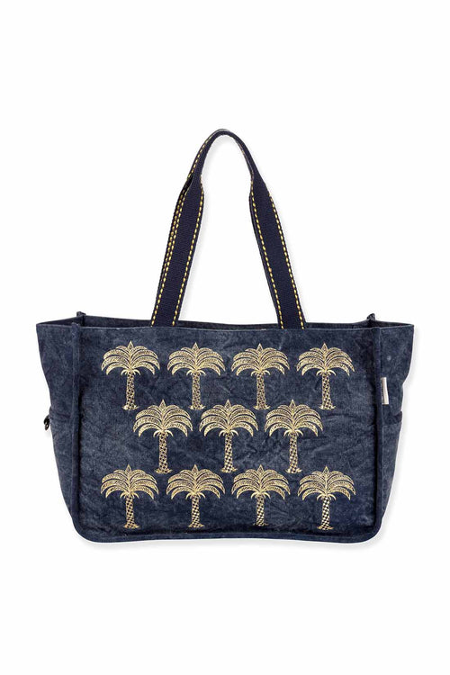 Blue Metallic Palms Shoulder Tote