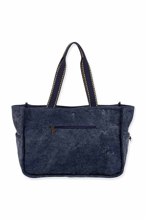 Blue Metallic Palms Shoulder Tote back