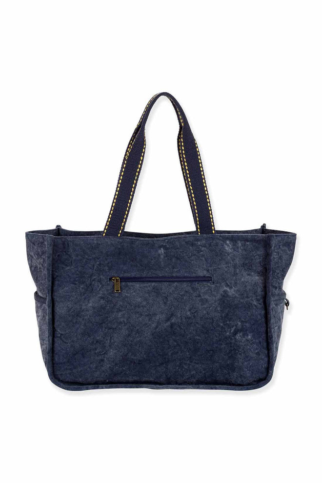 Blue Metallic Palms Shoulder Tote back