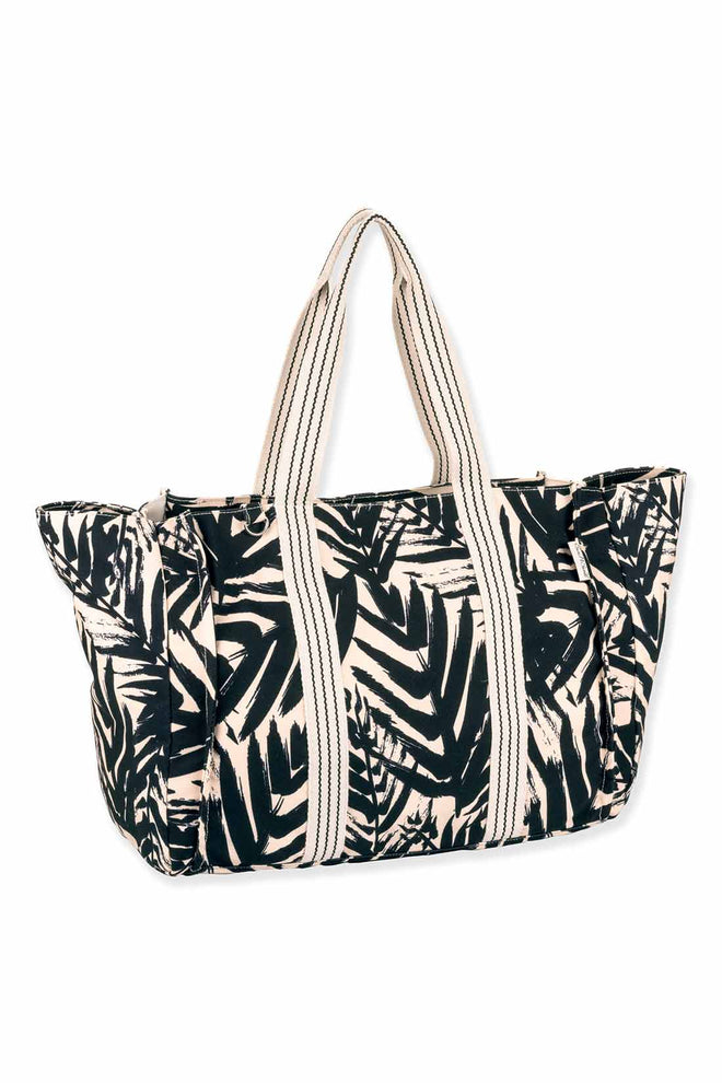Two Tone Palms Shoulder Tote