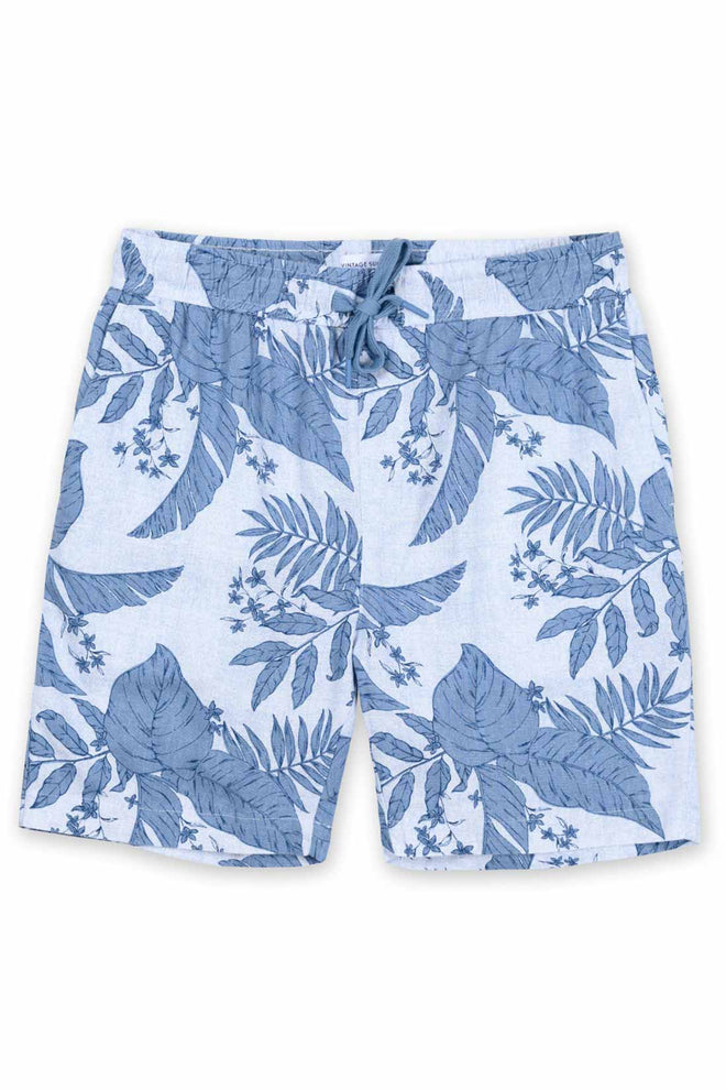 Blue Printed Linen Shorts